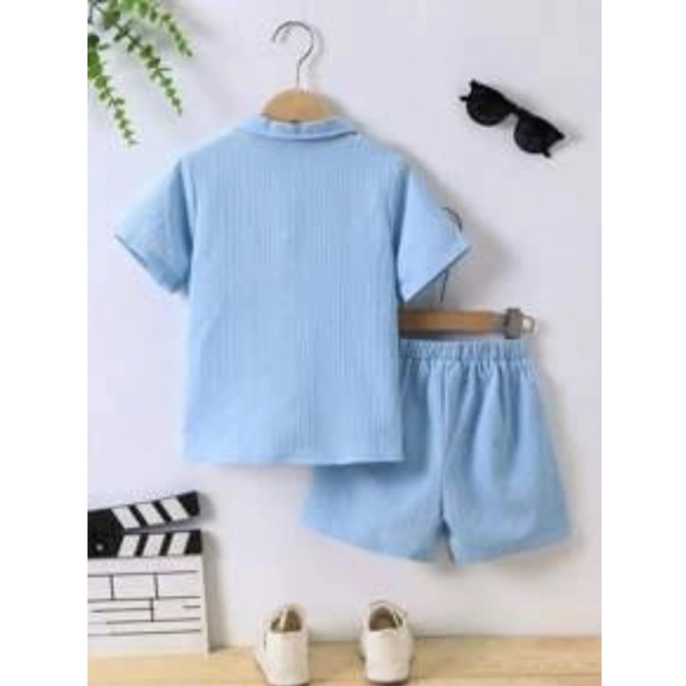 Generic Kid's Lycra Printed Casual wear Shirt And Shorts Set (SkyBlue)