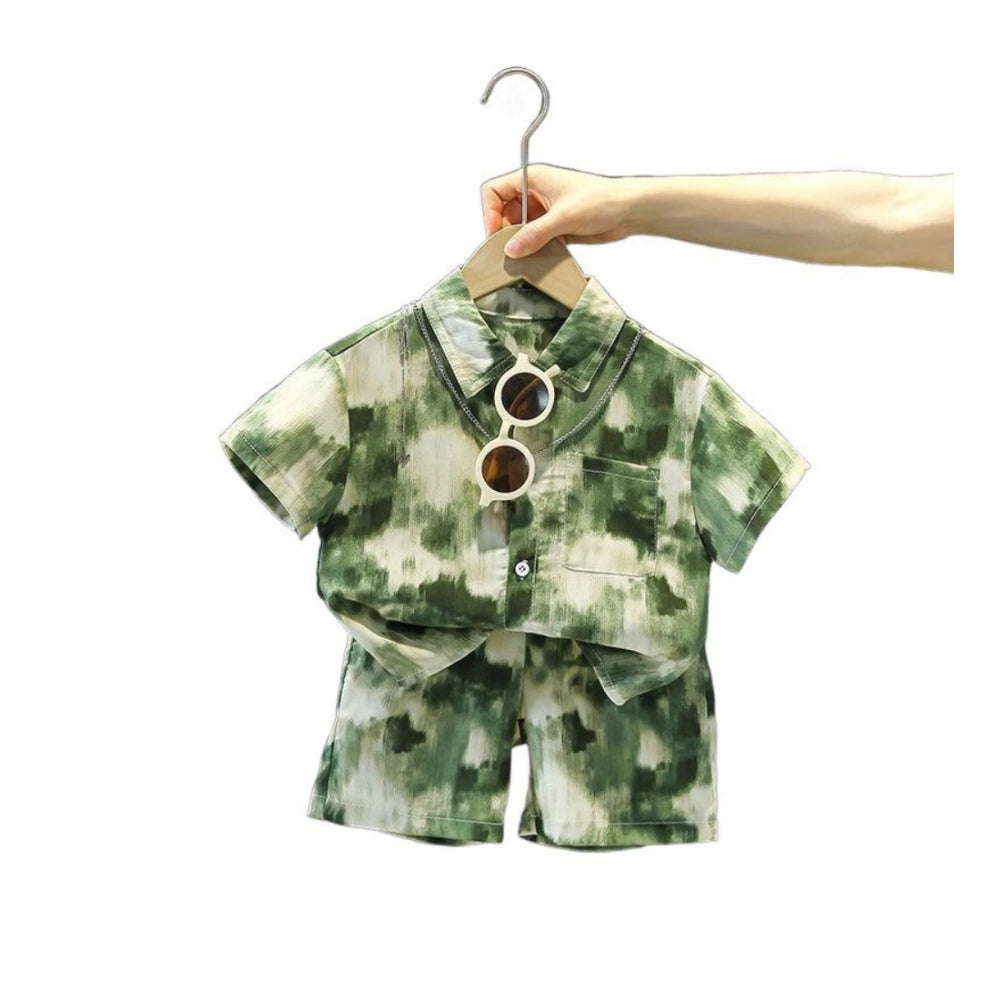 Generic Kid's Lycra Printed Casual wear Shirt And Shorts Set (Green)