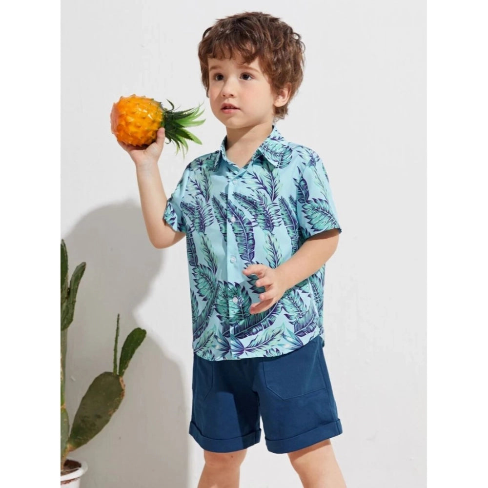 Generic Kid's Lycra Printed Casual wear Shirt And Shorts Set (SkyBlue)