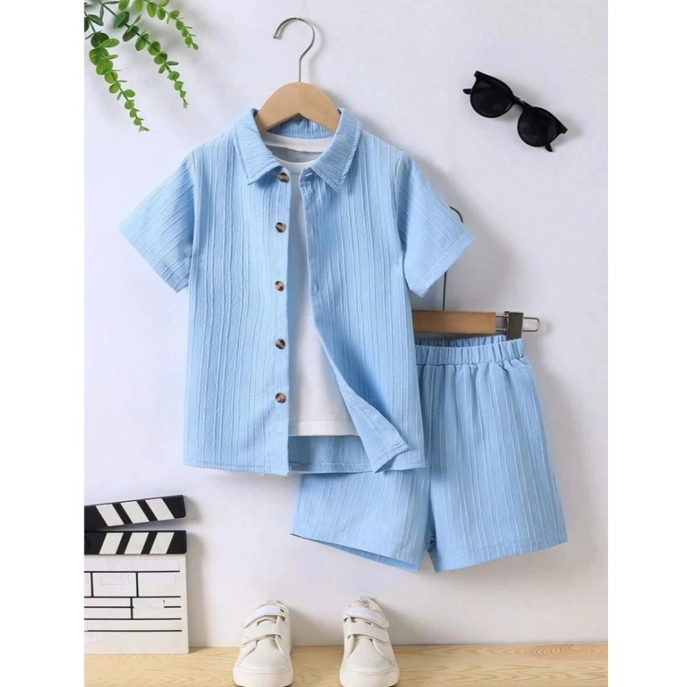 Generic Kid's Lycra Printed Casual wear Shirt And Shorts Set (SkyBlue)