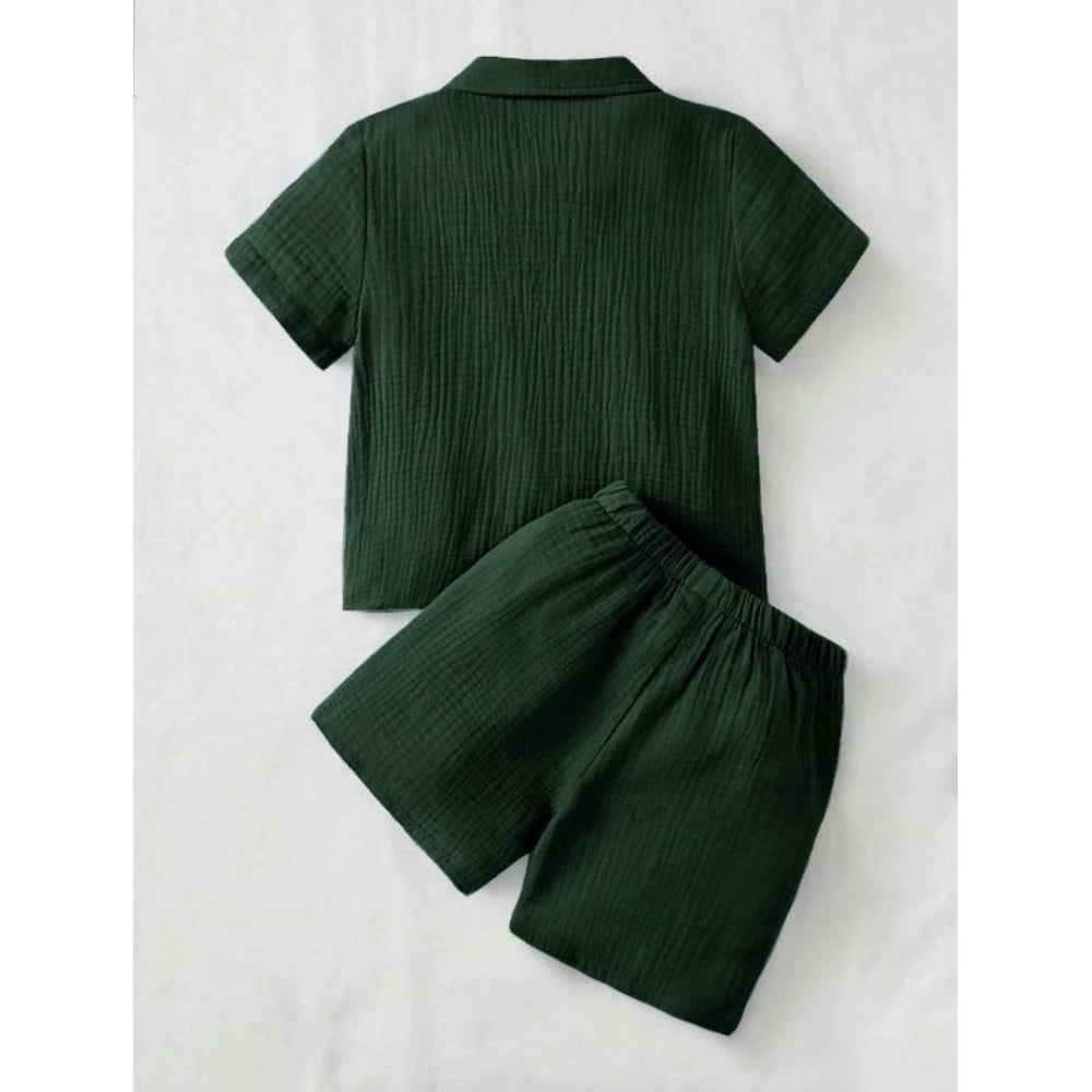Generic Boy's Popcorn Solid Short Sleeve Shirt And Shorts Set (Green)