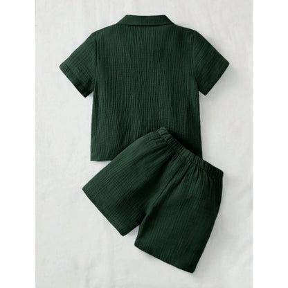 Generic Boy's Popcorn Solid Short Sleeve Shirt And Shorts Set (Green)