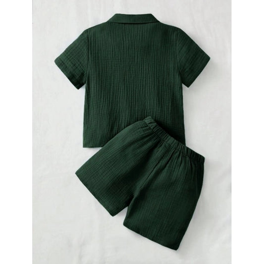 Generic Boy's Popcorn Solid Short Sleeve Shirt And Shorts Set (Green)