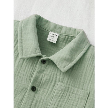 Generic Boy's Popcorn Solid Short Sleeve Shirt And Shorts Set (Pista)