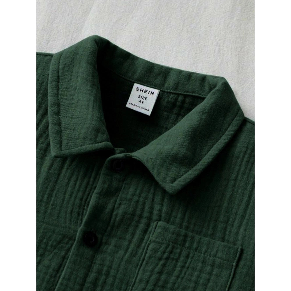 Generic Boy's Popcorn Solid Short Sleeve Shirt And Shorts Set (Green)