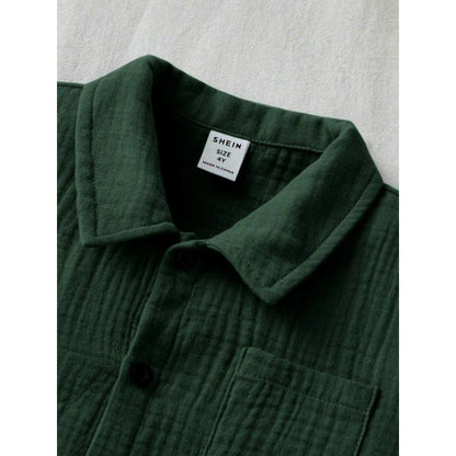 Generic Boy's Popcorn Solid Short Sleeve Shirt And Shorts Set (Green)