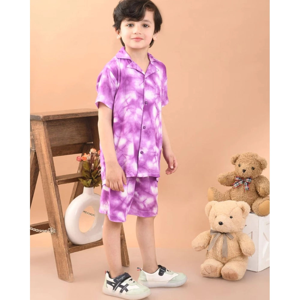 Generic Boy's Twill Cotton Printed Short Sleeve Shirt And Shorts Set (Pink)