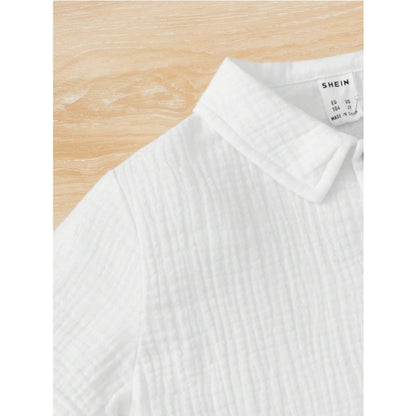 Generic Boy's Popcorn Solid Short Sleeve Shirt And Shorts Set (White)