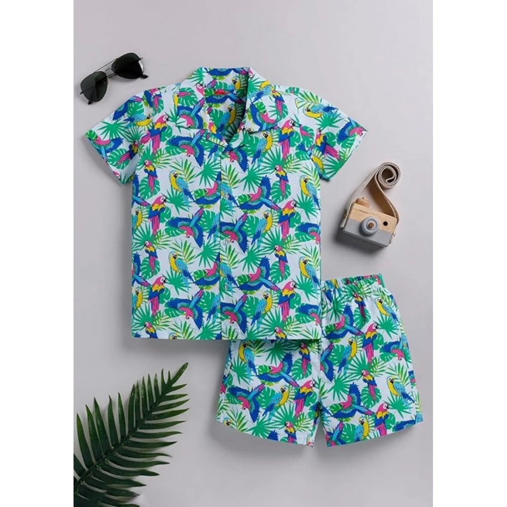 Generic Boy's Twill Cotton Printed Short Sleeve Shirt And Shorts Set (Multicolor)