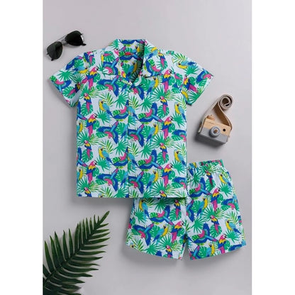 Generic Boy's Twill Cotton Printed Short Sleeve Shirt And Shorts Set (Multicolor)