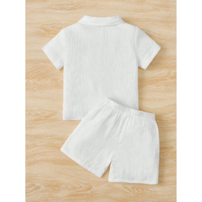Generic Boy's Popcorn Solid Short Sleeve Shirt And Shorts Set (White)