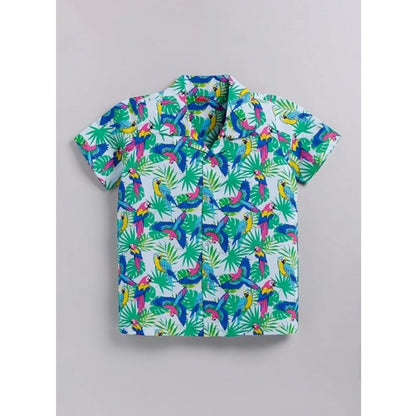 Generic Boy's Twill Cotton Printed Short Sleeve Shirt And Shorts Set (Multicolor)