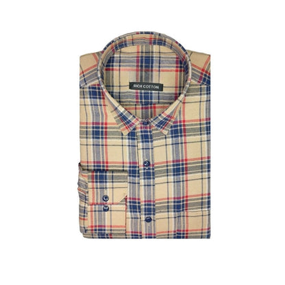 Generic Men's Cotton Lycra Full Sleeve Checked Casual Shirt (Brown)