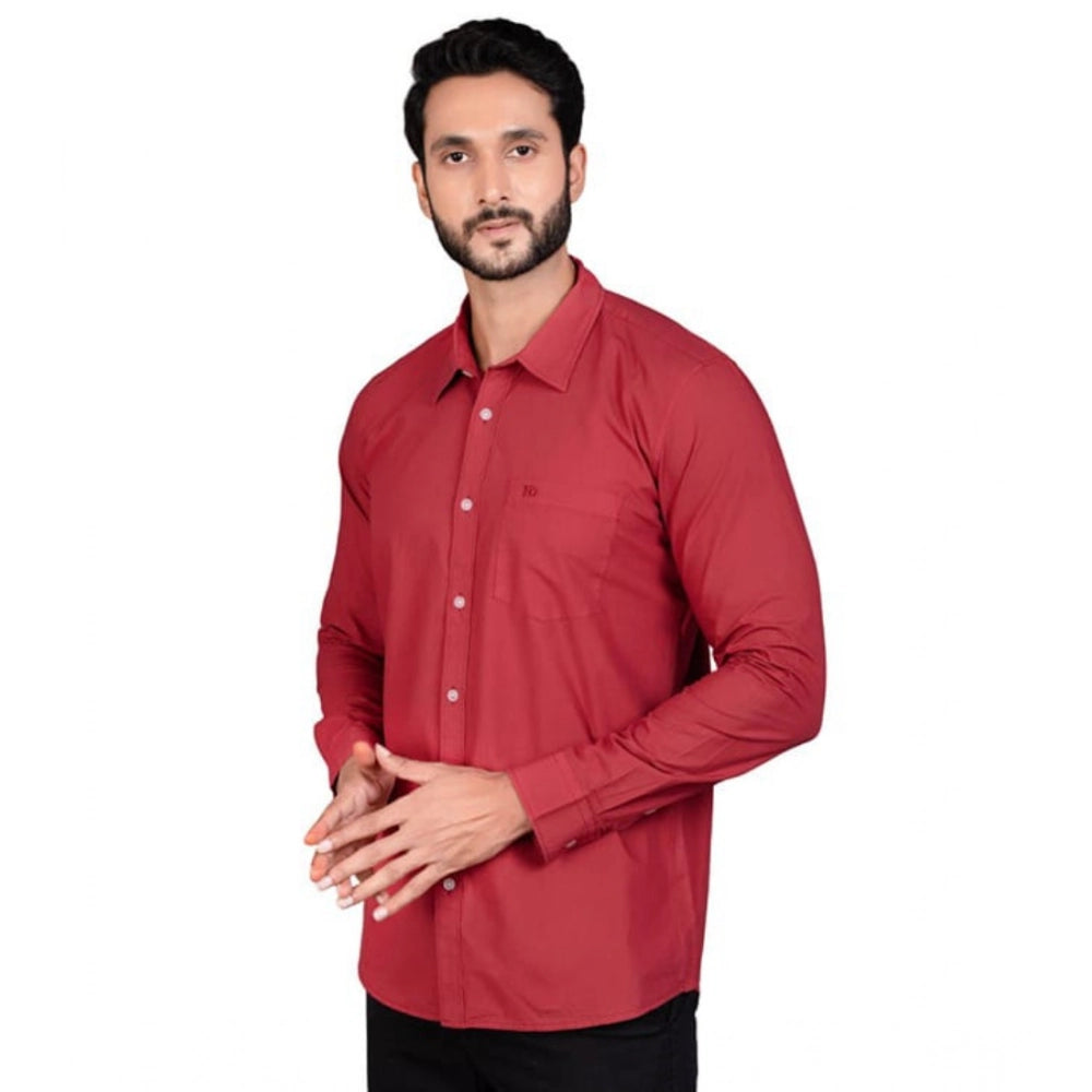 Generic Men's Casual Cotton Full Sleeve Solid Shirt (Red)