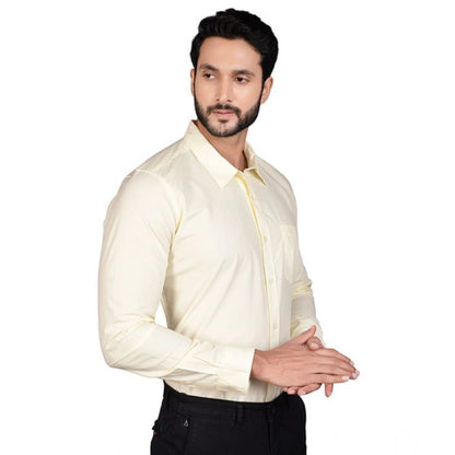 Generic Men's Casual Cotton Full Sleeve Solid Shirt (Lemon)
