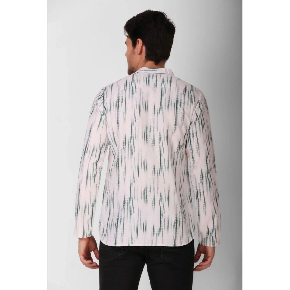 Generic Men's Cotton Rayon Digital Printed Mandarin Collar Short Kurta (Green)