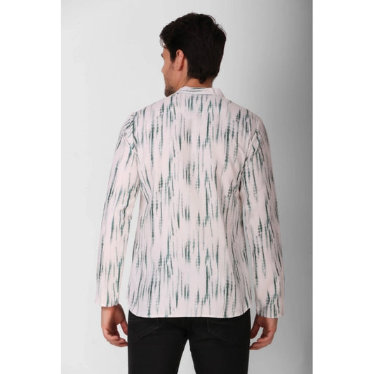 Desi, But Dapper Men's Cotton Rayon Digital Printed Mandarin Collar Short Kurta (Green)