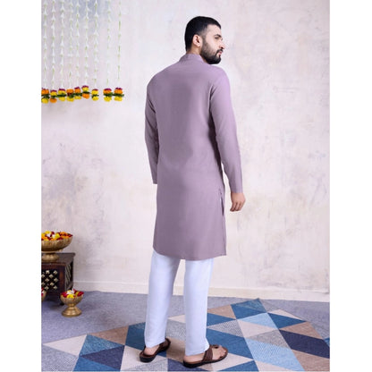 Generic Men's Rayon Mirror Embroidery Mandarin Collar Kurta (Purple)