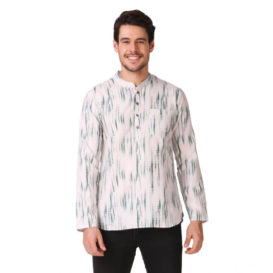 Desi, But Dapper Men's Cotton Rayon Digital Printed Mandarin Collar Short Kurta (Green)