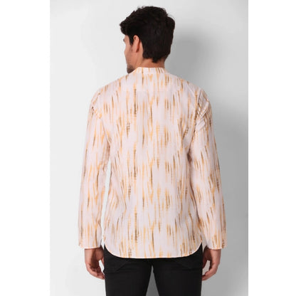 Generic Men's Cotton Rayon Digital Printed Mandarin Collar Short Kurta (Peach)