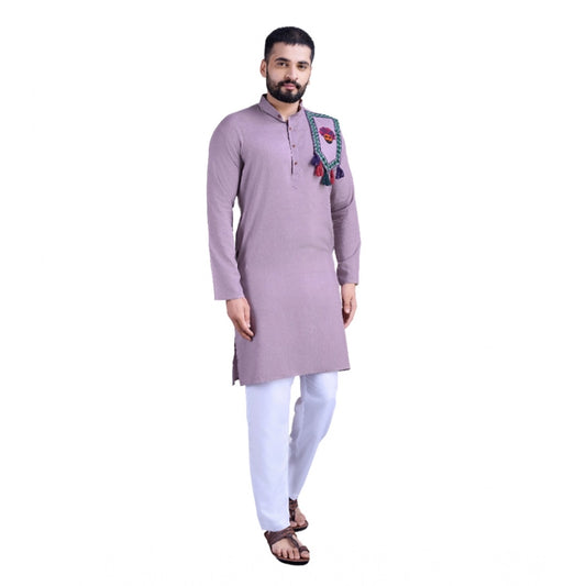 Maharaja Mode Men's Rayon Mirror Embroidery Mandarin Collar Kurta (Purple)
