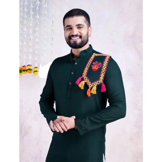 Velvet Maharaja Men's Rayon Mirror Embroidery Mandarin Collar Kurta (Green)