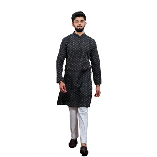 Ravishing Men's Casual Cotton Printed Full Sleeve Kurta Pyjama Set (Black)
