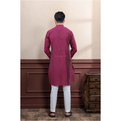 Generic Men's Casual Cotton Printed Full Sleeve Kurta Pyjama Set (Purple)