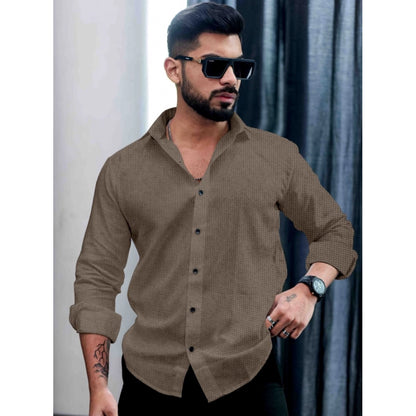 Generic Men's Casual PollyCotton Textured Full Sleeve Collar Shirt (Grey)