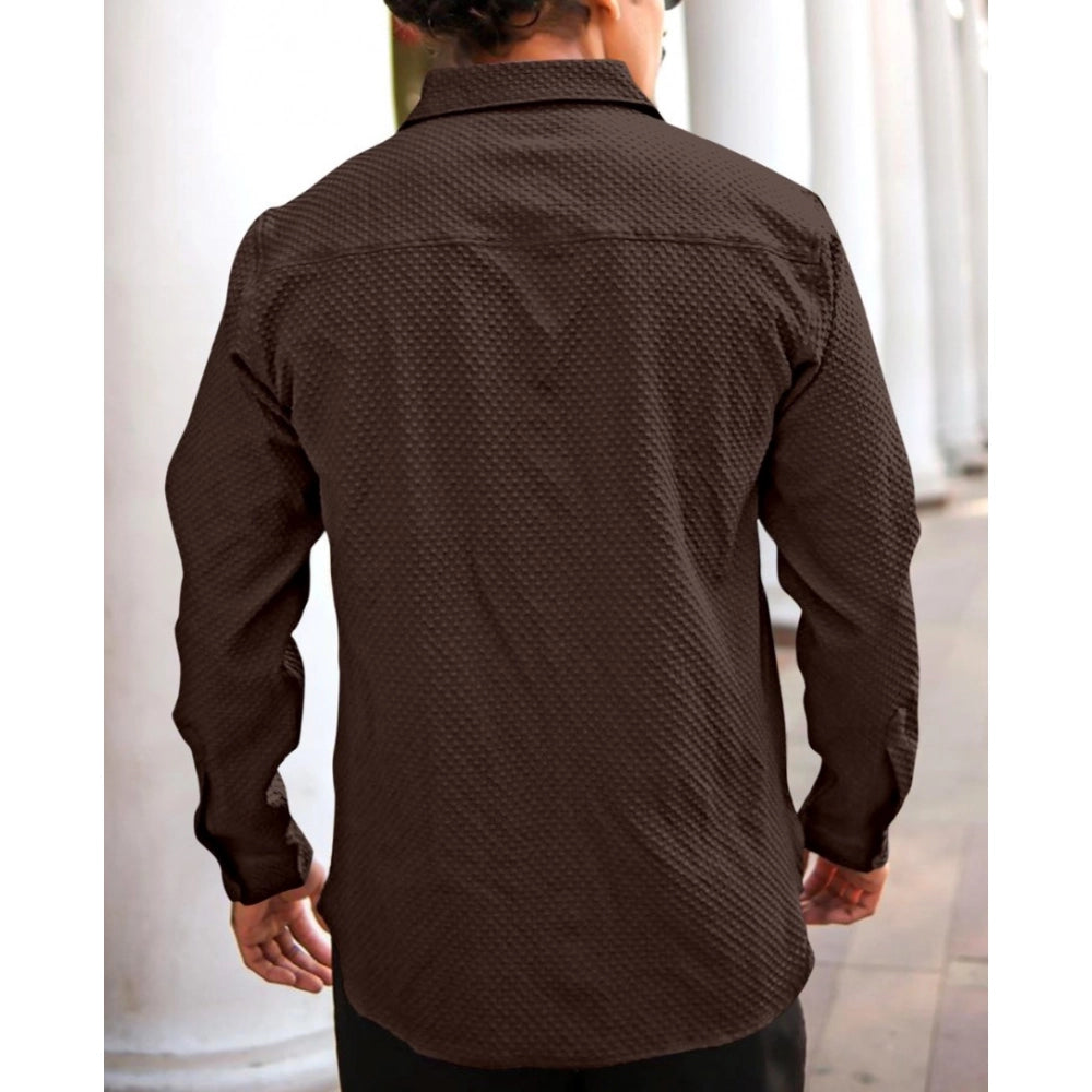 Generic Men's Casual Popcorn Self-design Full Sleeve Collar Shirt (Brown)