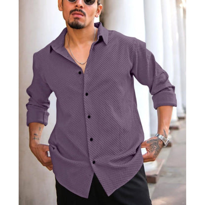 Generic Men's Casual Popcorn Self-design Full Sleeve Collar Shirt (Wine)