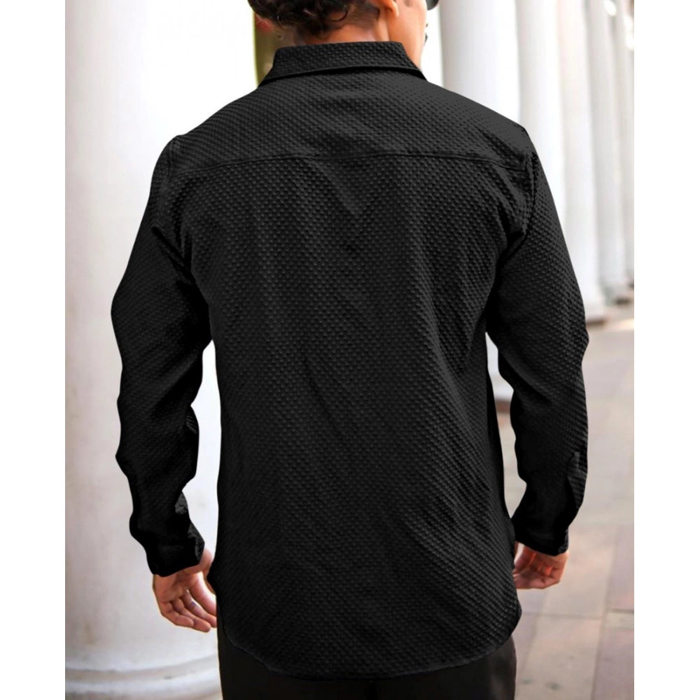 Generic Men's Casual Popcorn Self-design Full Sleeve Collar Shirt (Black)