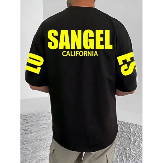 Generic Men's Casual Cotton Blend Printed Round Neck Half Sleeve T-Shirt (Black)