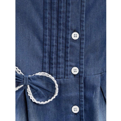 Generic Girl's Denim Striped Sleeveless Round Neck Dress (Blue)