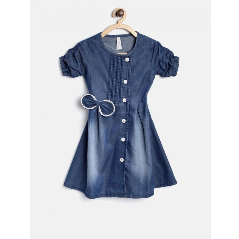 Generic Girl's Denim Striped Sleeveless Round Neck Dress (Blue)