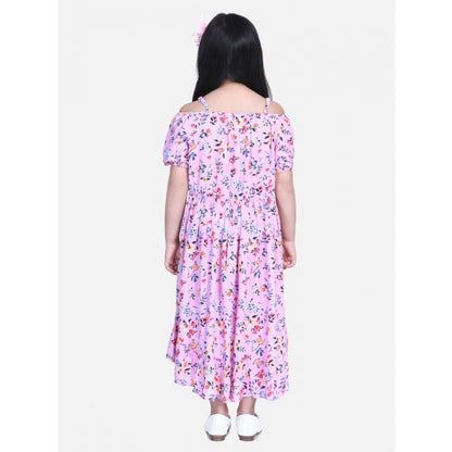 Generic Girl's Rayon Solid Short Sleeve Shoulder Straps Dress (Light Pink)