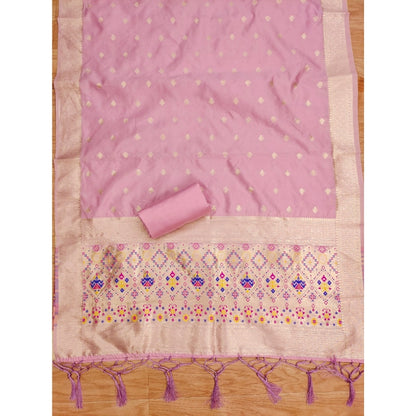 Generic Women's Banarasi Silk Printed Unstitched Salwar Suit Material With Dupatta (Light Pink, 3Mtrs)