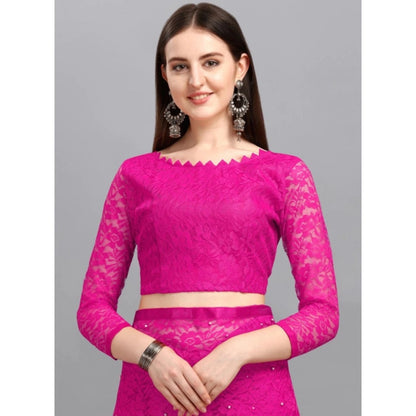 Generic Women's Net Self Design Saree With Unstitched Blouse 5.5Mtr (Rani)