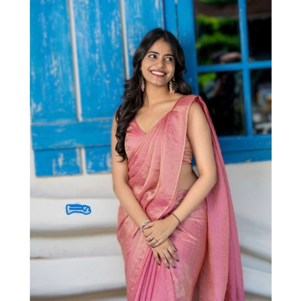 Generic Women's Silk Embroidred Saree With Unstitched Blouse 5.5Mtr (Pink)