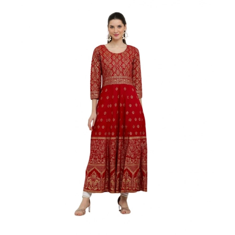 Ornate Women's Casual Rayon 3-4th Sleeves Anarkali Kurti (Red)