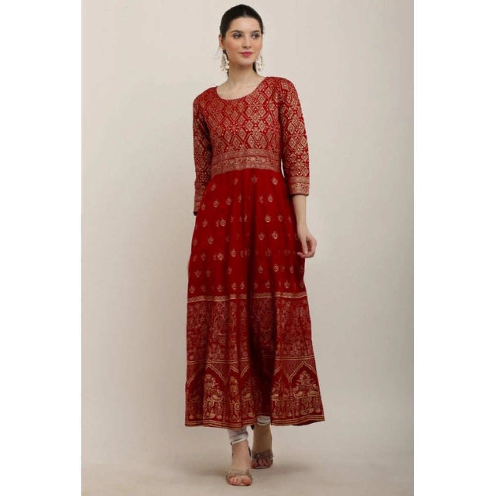 Ornate Women's Casual Rayon 3-4th Sleeves Anarkali Kurti (Red)