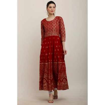 Ornate Women's Casual Rayon 3-4th Sleeves Anarkali Kurti (Red)