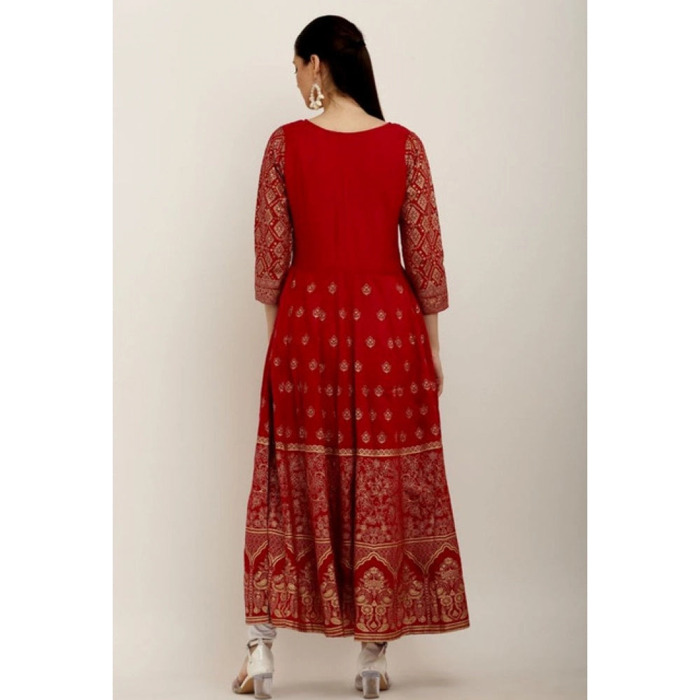 Ornate Women's Casual Rayon 3-4th Sleeves Anarkali Kurti (Red)