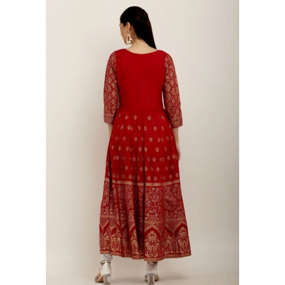 Ornate Women's Casual Rayon 3-4th Sleeves Anarkali Kurti (Red)