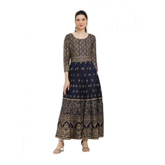 Captivating Women's Casual Rayon 3-4th Sleeves Anarkali Kurti (Blue)