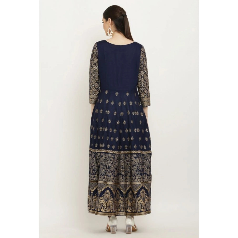 Captivating Women's Casual Rayon 3-4th Sleeves Anarkali Kurti (Blue)