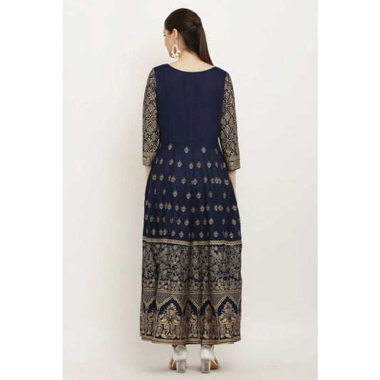 Captivating Women's Casual Rayon 3-4th Sleeves Anarkali Kurti (Blue)