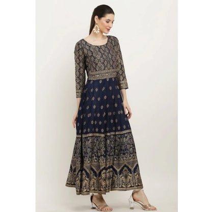 Captivating Women's Casual Rayon 3-4th Sleeves Anarkali Kurti (Blue)