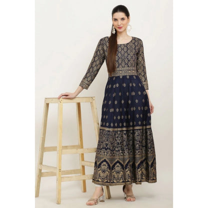 Captivating Women's Casual Rayon 3-4th Sleeves Anarkali Kurti (Blue)