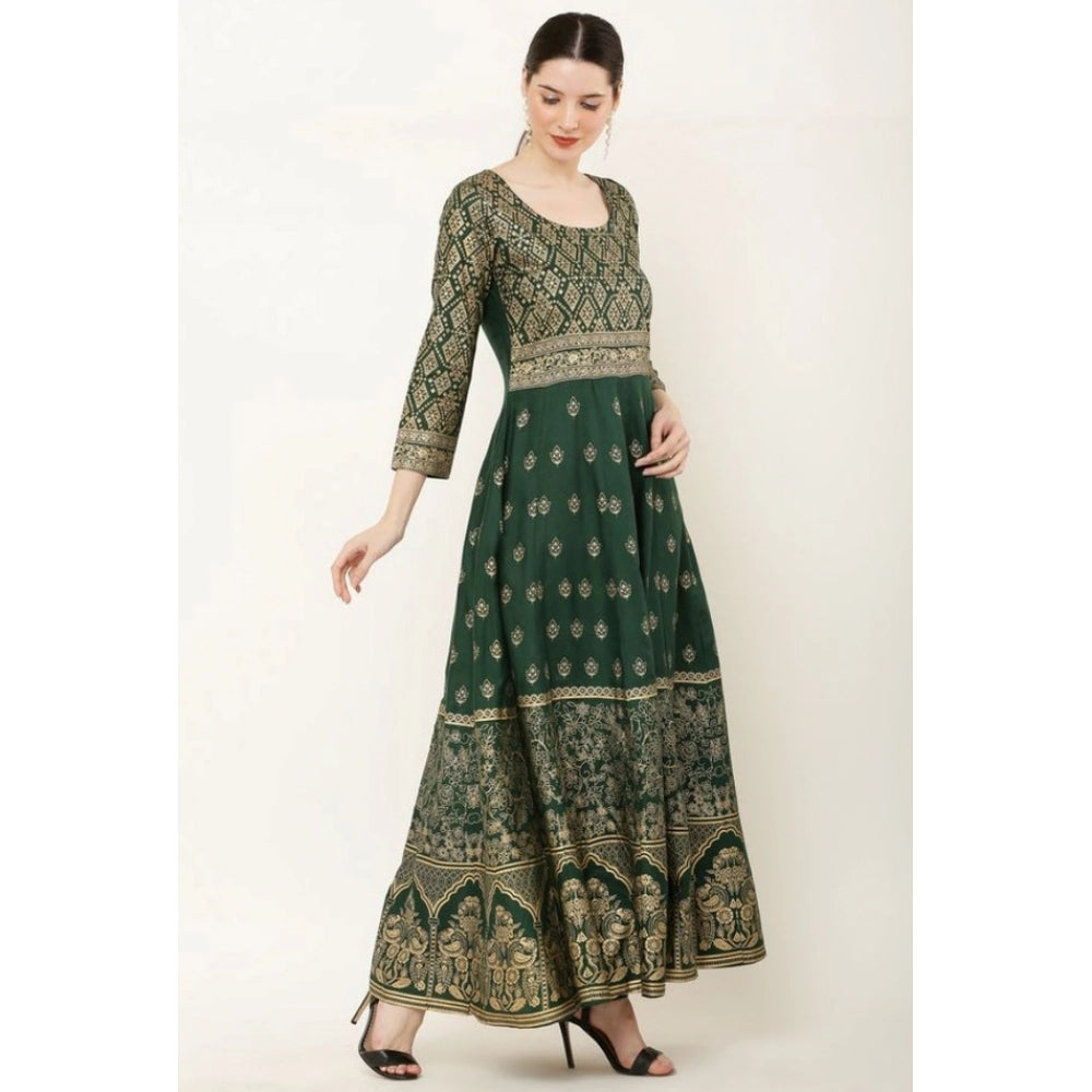 Captivating Generic Women's Casual Rayon 3-4th Sleeves Anarkali Kurti (Green)